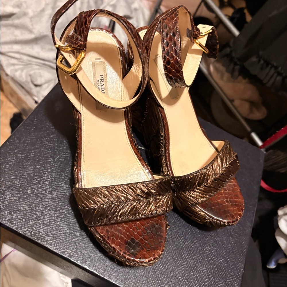Prada Women's Textured Brown Sandals